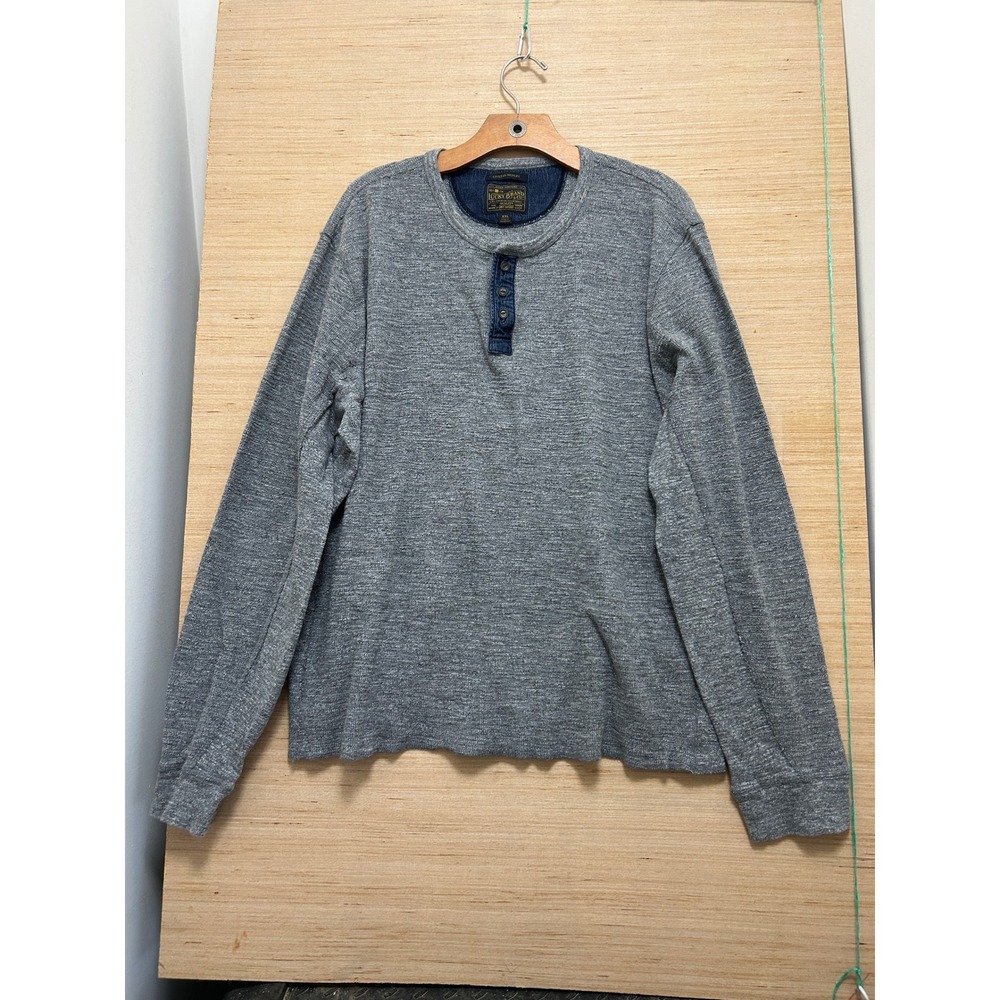 Lucky Brand Long Sleeve Henley Gray Heathered Textured‎ Cotton Blend XXL